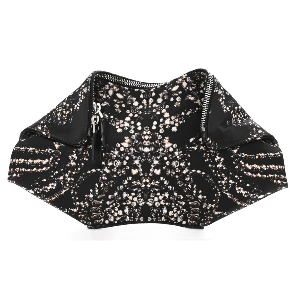 Alexander McQueen Silk Dandelion Print De Manta Clutch Black